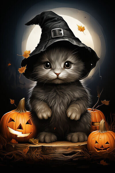 Halloween kort med en söt katt