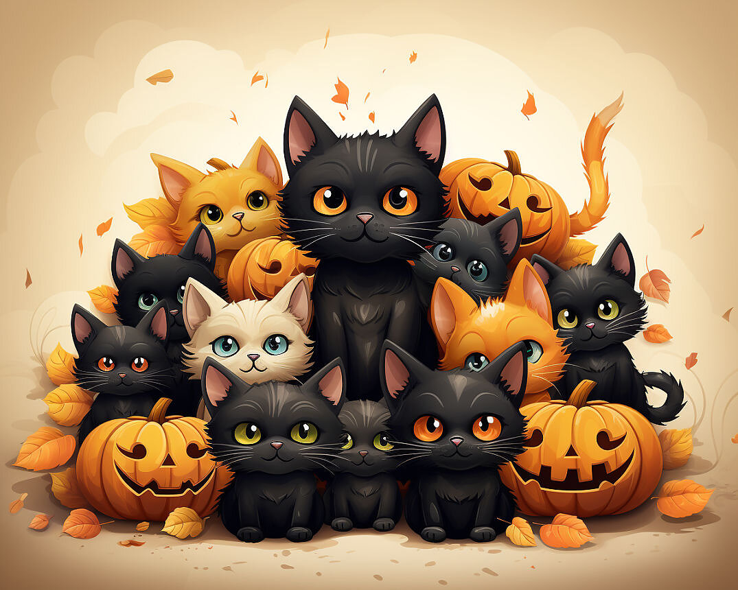 Halloween kort med katter som firar denna högtid